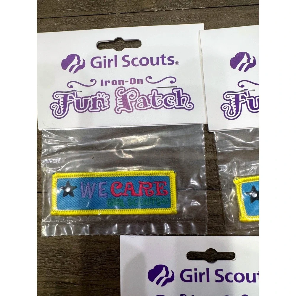 Vintage Girl Scouts NOS We Care Iron-On Patch Lot of 3 Sealed Collectible